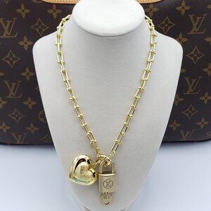 Authentic Louis Vuitton Gold Padlock with Unbranded 18k Gold Plated Necklace